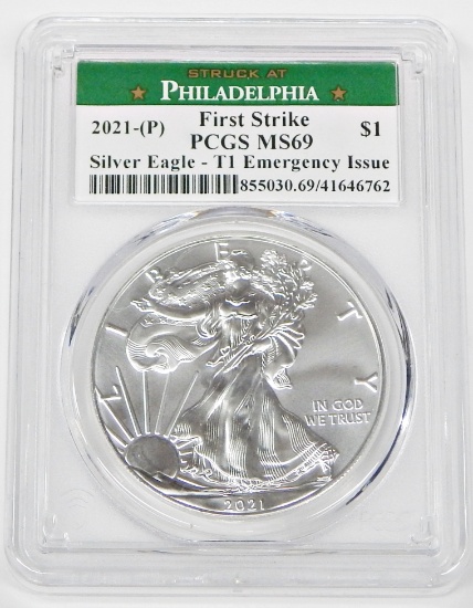 2021 (P) TYPE 1 SILVER EAGLE - EMERGENCY ISSUE - PCGS MS69 FIRST STRIKE