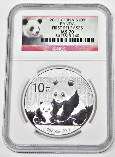 CHINA - 2012 1 OZ SILVER PANDA - NGC MS70 FIRST RELEASES