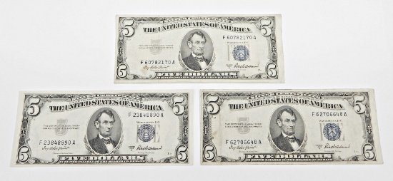 THREE (3) 1953A $5 SILVER CERTIFICATES