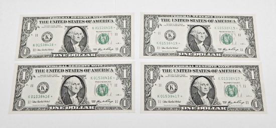 FOUR (4) CONSECUTIVE UNCIRCULATED 2006 $1 FEDERAL RESERVE STAR NOTES