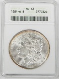 1884-O MORGAN DOLLAR - ANACS MS63 - OLD SMALL WHITE HOLDER