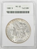 1888 MORGAN DOLLAR - ANACS MS63 - OLD SMALL WHITE HOLDER