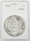 1888-O MORGAN DOLLAR - ANACS MS63 - OLD SMALL WHITE HOLDER