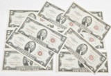 11 RED SEAL $2 UNITED STATES NOTES - (8) 1953, (3) 1963