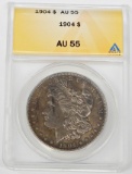 1904 MORGAN DOLLAR - ANACS AU55 - TONED