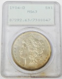 1904-O MORGAN DOLLAR - PCGS MS63 - FIRST GENERATION RATTLER HOLDER