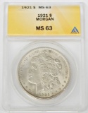 1921 MORGAN DOLLAR - ANACS MS63