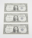 THREE (3) CONSECUTIVE UNCIRCULATED 1957A $1 SILVER CERTIFICATES