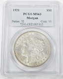 1921 MORGAN DOLLAR - PCGS MS63