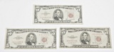 THREE (3) RED SEAL $5 UNITED STATES NOTES - (1) 1953, (2) 1963