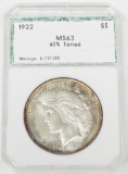 1922 PEACE DOLLAR - PCI MS63 - 60% TONED
