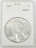 1923 PEACE DOLLAR - ANACS MS63 - OLD SMALL WHITE HOLDER