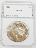 1923 PEACE DOLLAR - PCI MS63 - CRACKED HOLDER - TONED