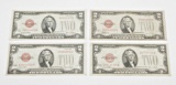 FOUR (4) 1928 RED SEAL $2 UNITED STATES NOTES