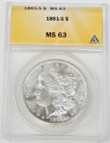 1881-S MORGAN DOLLAR - ANACS MS63