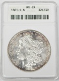 1881-S MORGAN DOLLAR - ANACS MS63 - OLD SMALL WHITE HOLDER