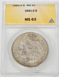 1881-S MORGAN DOLLAR - ANACS MS63 - TONED