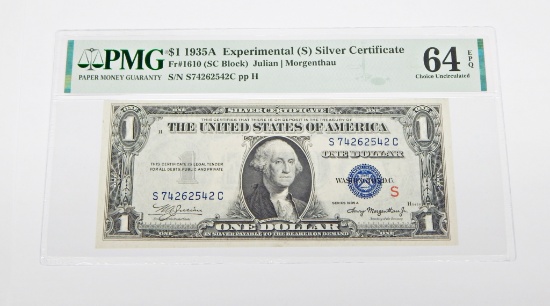 1935A $1 EXPERIMENTAL "S" SILVER CERTIFICATE - FR# 1610 - PMG 64 EPQ