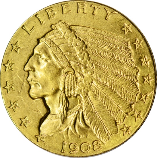 1908 INDIAN HEAD $2.50 GOLD PIECE