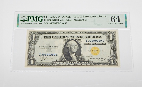 1935A $1 NORTH AFRICA EMERGENCY ISSUE SILVER CERTIFICATE - FR# 2306 - PMG 64 CHOICE UNC