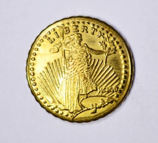 ONE HALF GRAM GOLD REPLICA ST. GAUDEN'S $20 GOLD PIECE