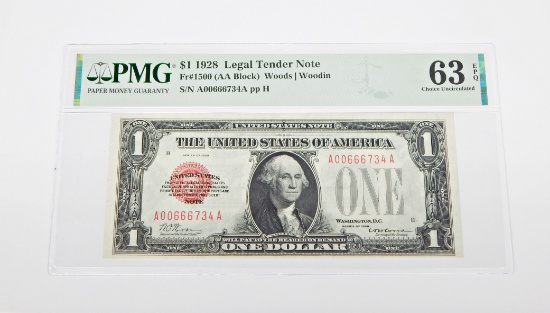 1928 $1 RED SEAL FUNNYBACK LEGAL TENDER NOTE - FR# 1500 - PMG 63 EPQ