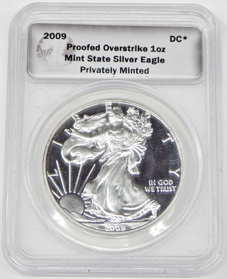 2009 DANIEL CARR PROOFED OVERSTRIKE 1 OZ SILVER EAGLE