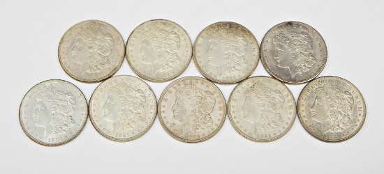 NINE (9) AU 1921 MORGAN DOLLARS