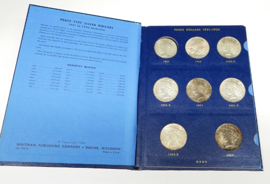 NEARLY COMPLETE SET of PEACE DOLLARS in WHITMAN ALBUM - 1922 to 1935-S - 23 COINS
