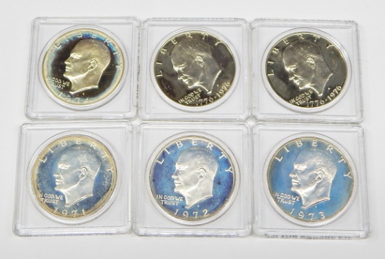 SIX (6) SILVER PROOF EISENHOWER DOLLARS in PLASTIC HOLDERS