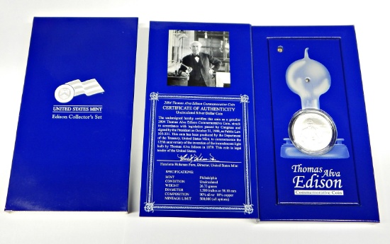 2004 THOMAS EDISON UNCIRCULATED SILVER DOLLAR COLLECTOR'S SET