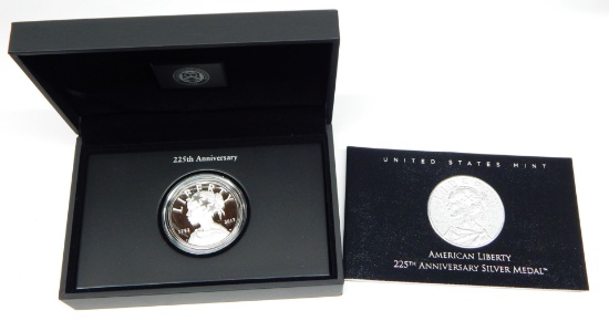 2017 AMERICAN LIBERTY 225th ANNIVERSARY SILVER MEDAL in BOX with COA