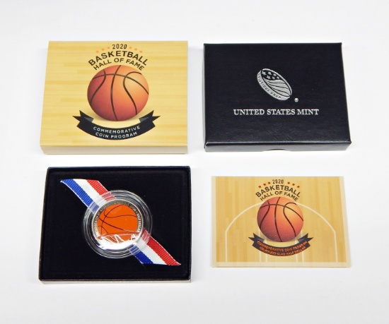 2020 BASKETBALL HALL of FAME COLORIZED CLAD PROOF HALF DOLLAR in BOX with COA