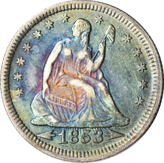 1853 ARROWS & RAYS SEATED LIBERTY QUARTER
