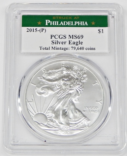 RARE 2015-(P) SILVER EAGLE - 79,640 MINTAGE - PCGS MS69