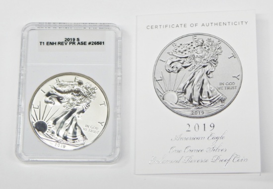 RARE 2019-S ENHANCED REVERSE PROOF SILVER EAGLE with ORIGINAL SERIAL NUMBERED COA