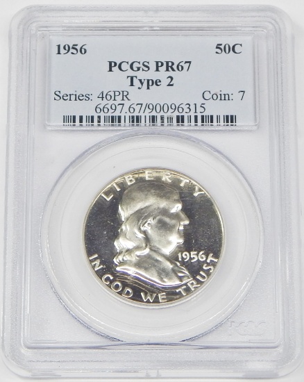 1956 TYPE 2 PROOF FRANKLIN HALF - PCGS PR67