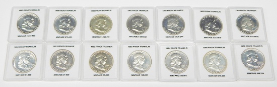 DATE RUN of 14 PROOF FRANKLIN HALVES - 1950 to 1963