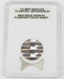 WAFFLE CANCELED JEFFERSON NICKEL and PIECE of WEBBING from PLANCHET STOCK SHEET
