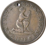 RARE 1838 ANTI-SLAVERY HARD TIMES TOKEN - AM I NOT A WOMAN AND A SISTER - HOLED