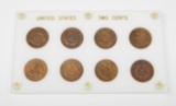 EIGHT (8) TWO CENT PIECES in CUSTOM ACRYLIC HOLDER