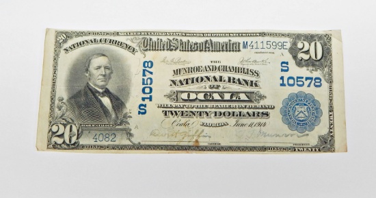 1902 $20 NATIONAL CURRENCY - MUNROE and CHAMBLISS NATIONAL BANK of OCALA, FLORIDA