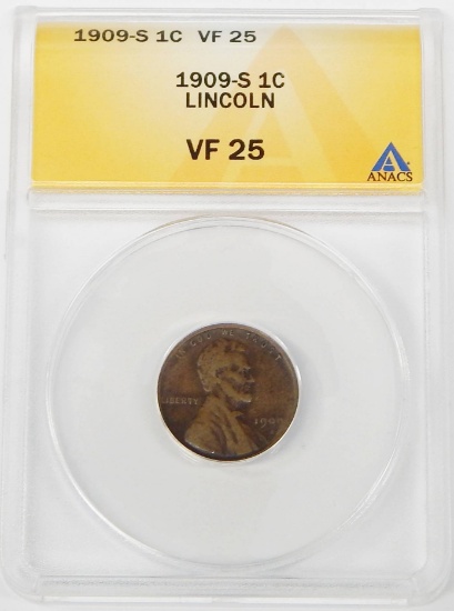 1909-S LINCOLN CENT - ANACS VF25
