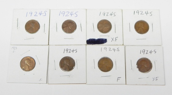 EIGHT (8) BETTER LINCOLN CENTS - 1923-S, (7) 1924-S