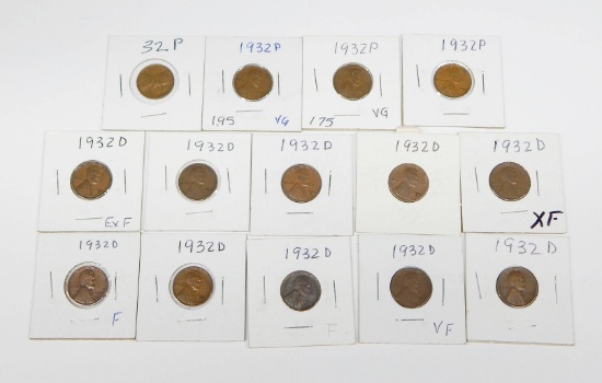14 BETTER DATE LINCOLN CENTS - (4) 1932, (10) 1932-D