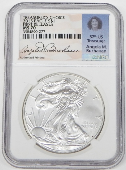 2015 SILVER EAGLE - NGC MS70 - FIRST RELEASES - TREASURER'S CHOICE