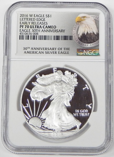 2016-W PROOF SILVER EAGLE - LETTERED EDGE - NGC MS70 - 30th ANNIVERSARY - EARLY RELEASES