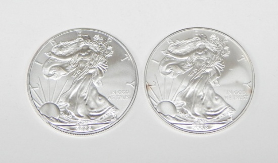 TWO (2) UNCIRCULATED SILVER AMERICAN EAGLES - 2008 & 2009