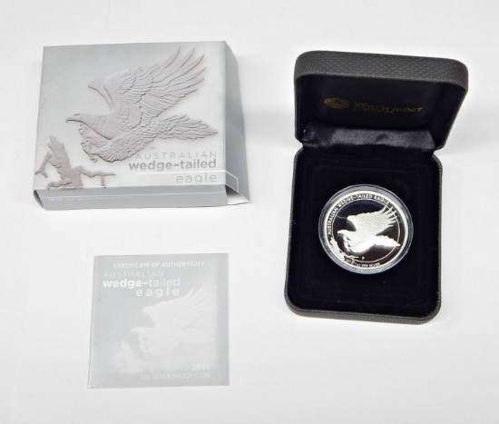 AUSTRALIA - 2015 ONE OUNCE .999 FINE SILVER PROOF WEDGE-TAILED EAGLE in BOX with COA