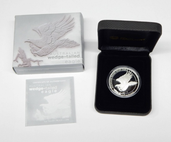 AUSTRALIA - 2015 ONE OUNCE .999 FINE SILVER PROOF WEDGE-TAILED EAGLE in BOX with COA